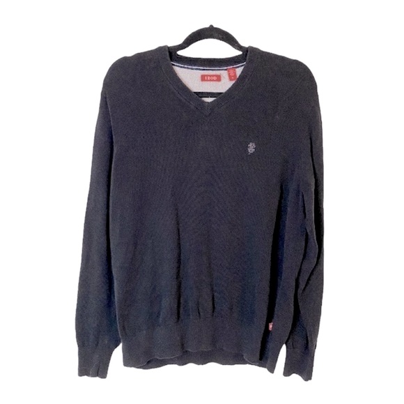 IZOD Men’s Sweater Size Medium V-Neck Pullover Black Long Sleeve - Picture 1 of 10